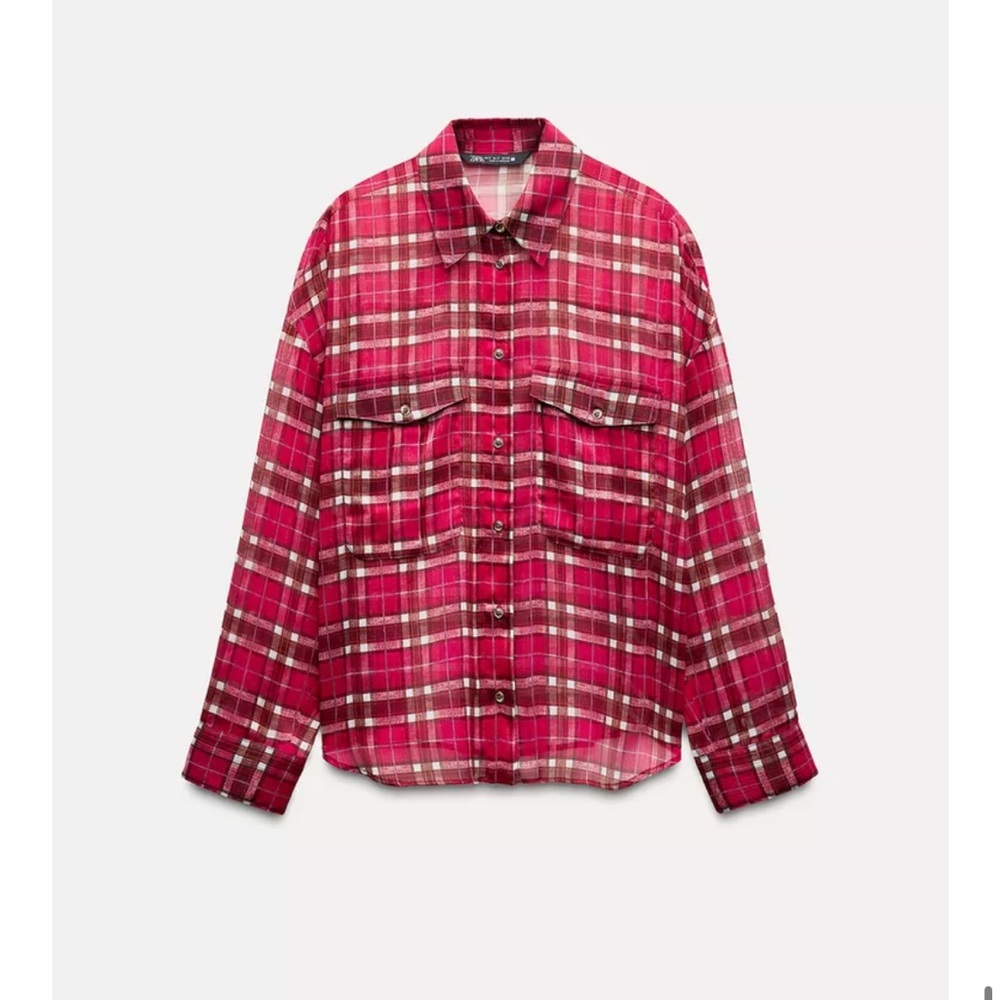 Zara Red Plaid Button Down Shirt. S